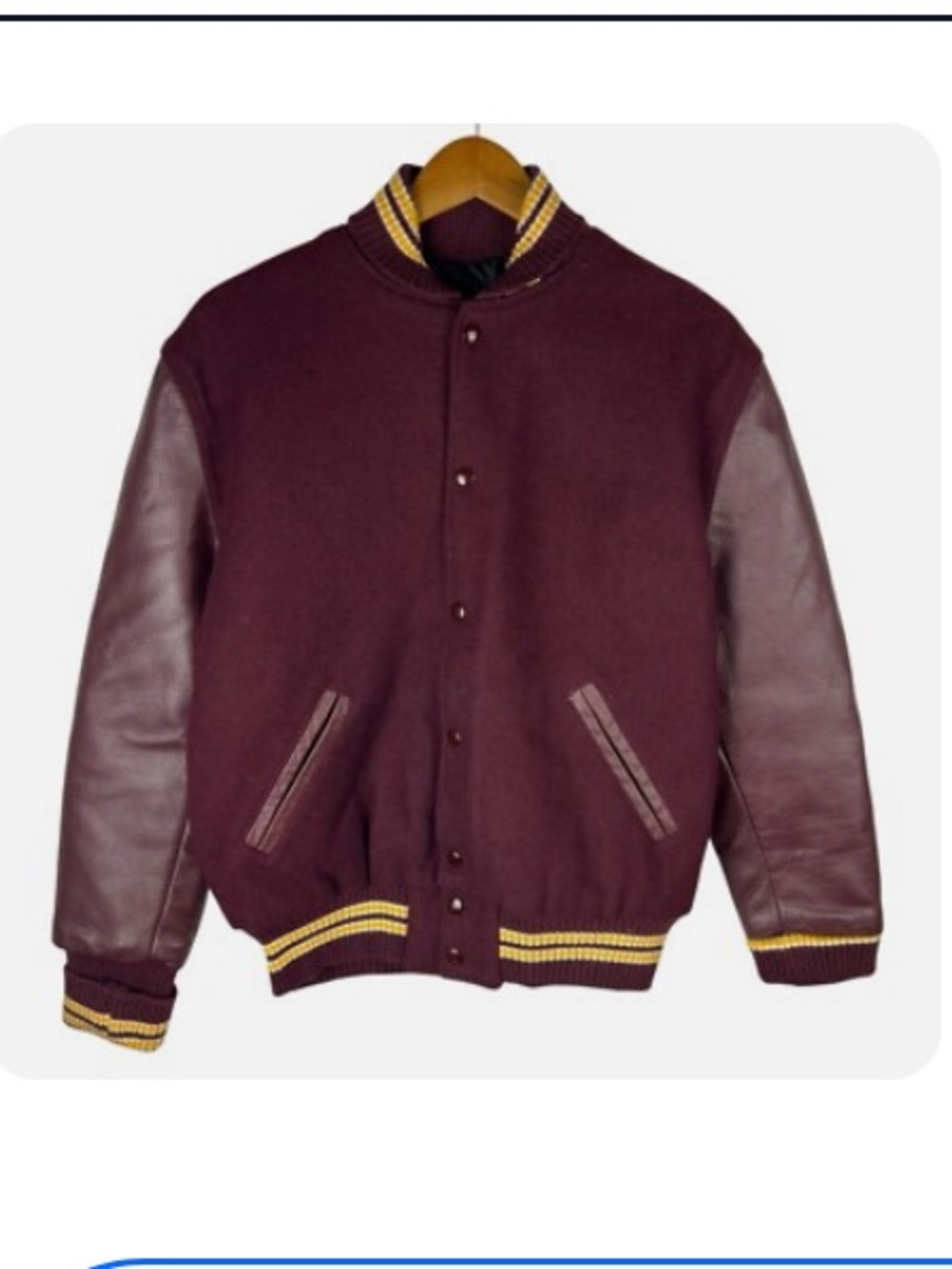 Vintage 90s Neff Men’s Small Varsity Bomber Jacket Maroon Wool Snap Button
